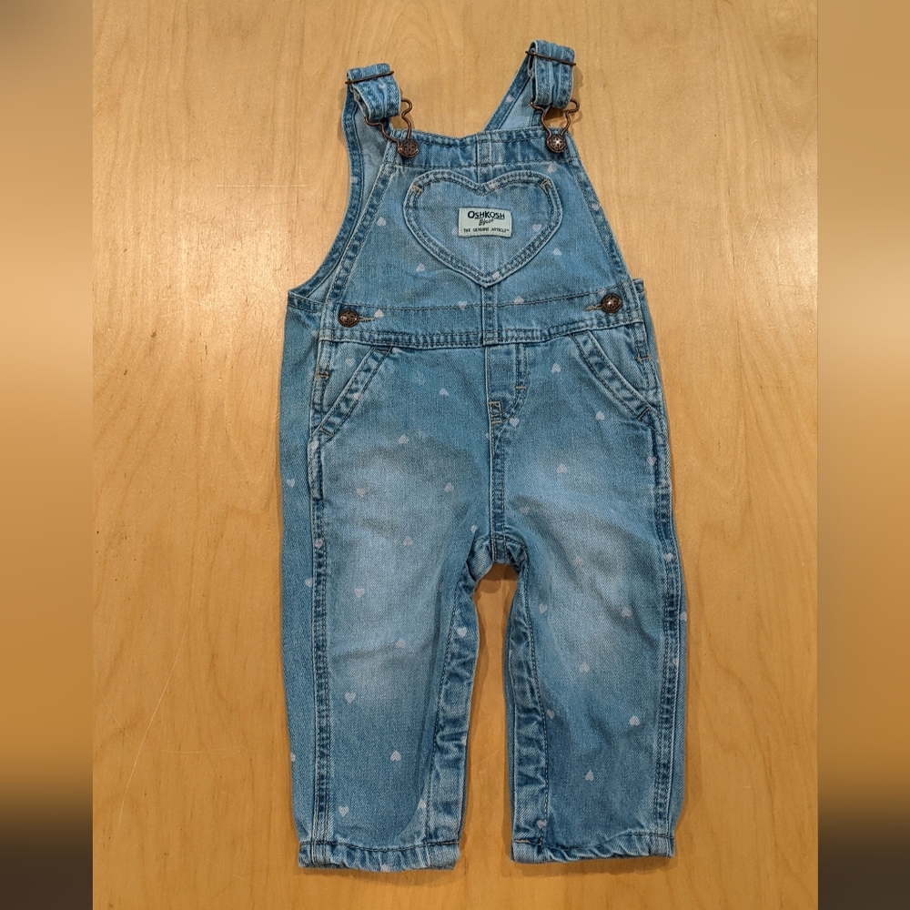 100% Cotton OshKosh B'gosh Girls 9M Blue Classic Denim Overalls